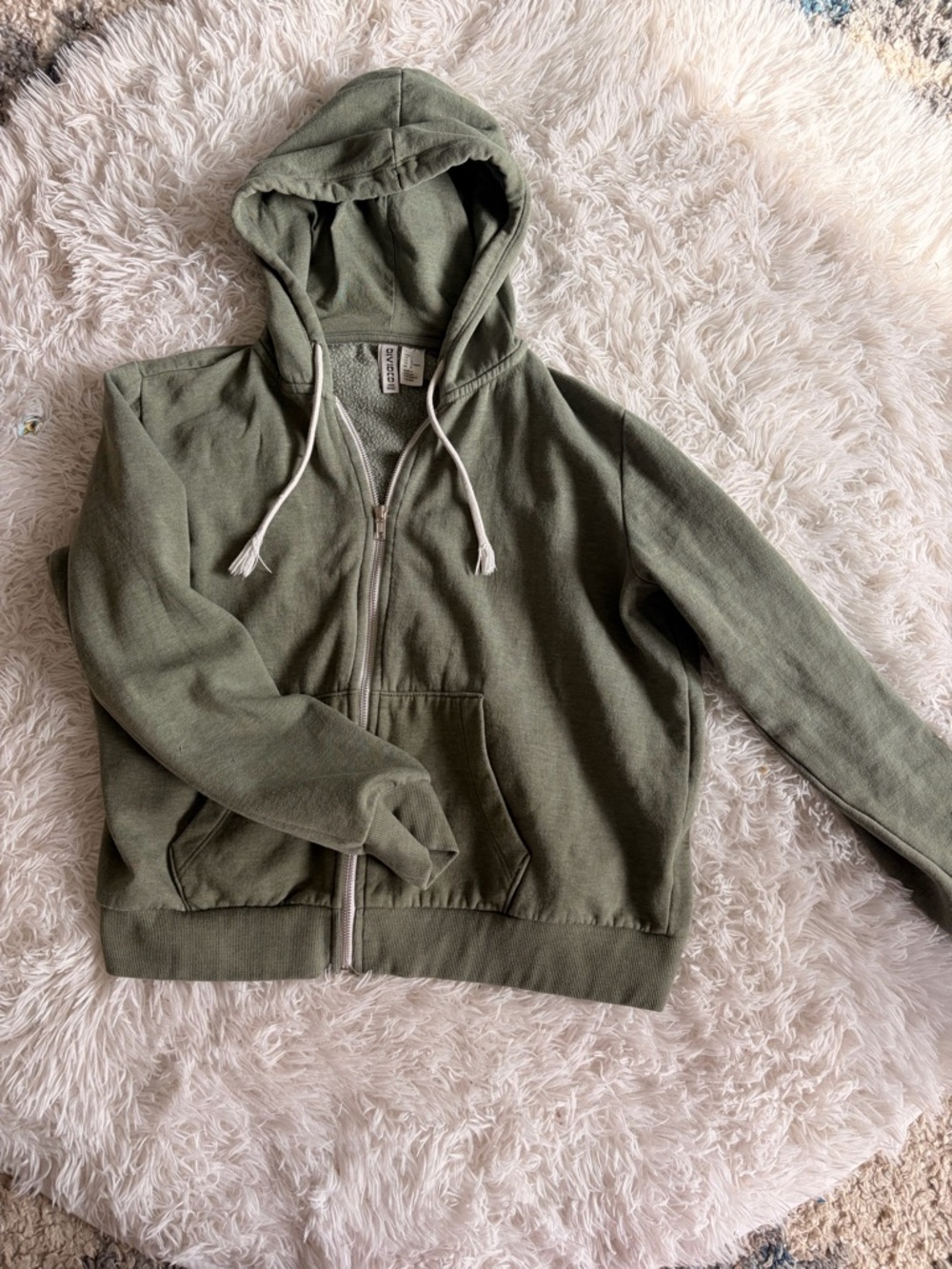 H&M Basic Olive Green Fleece-Lined Zip Hoodie